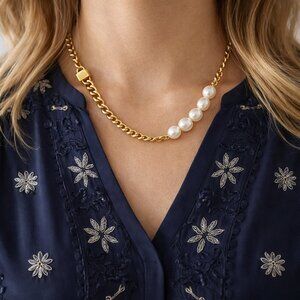 Padlock Freshwater Pearl Chain 18K Gold Plated Stainless Steel Chic Necklace